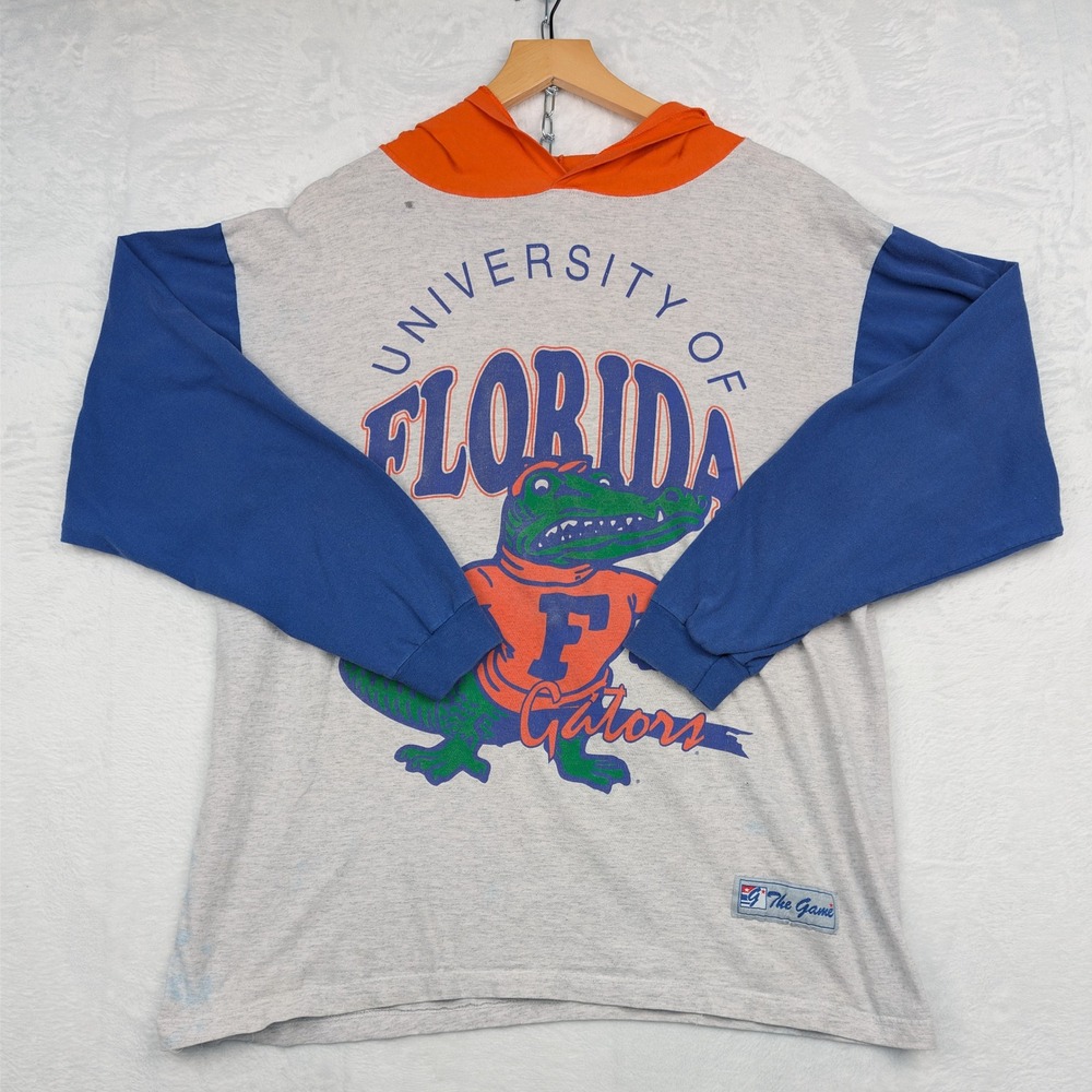 VTG University of Florida Hoodie Men's L Gray The Game Tee Gators Colorblock 90s
